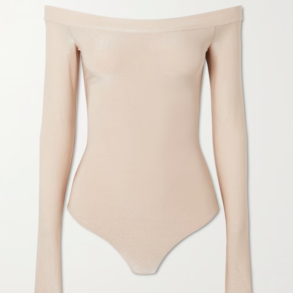 KHAITE Tops - KHAITE  Devon Off-The-Shoulder Open-Back Jersey Bodysuit - Pink
